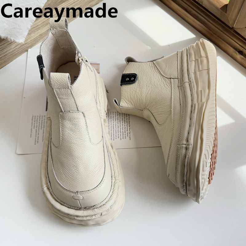 Leather Work Flats - أحذية نسائية قصيرة مصنوعة يدويًا من