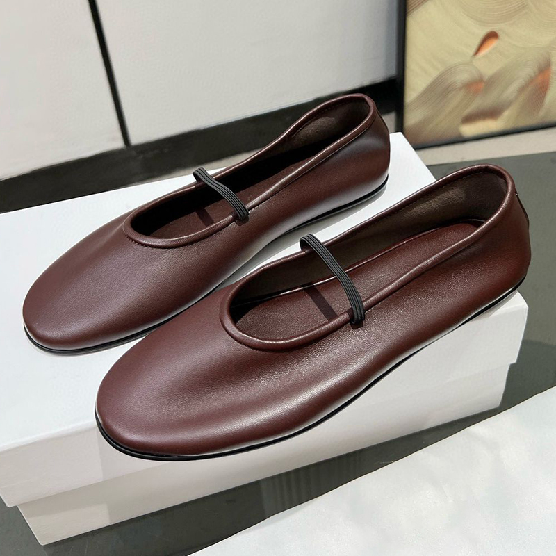 جولة اصبع القدم شريط مرن ماري  - مراجعة Leather Work Flats وسعره