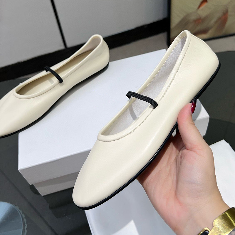 جولة اصبع القدم شريط مرن ماري  - مراجعة Leather Work Flats وسعره